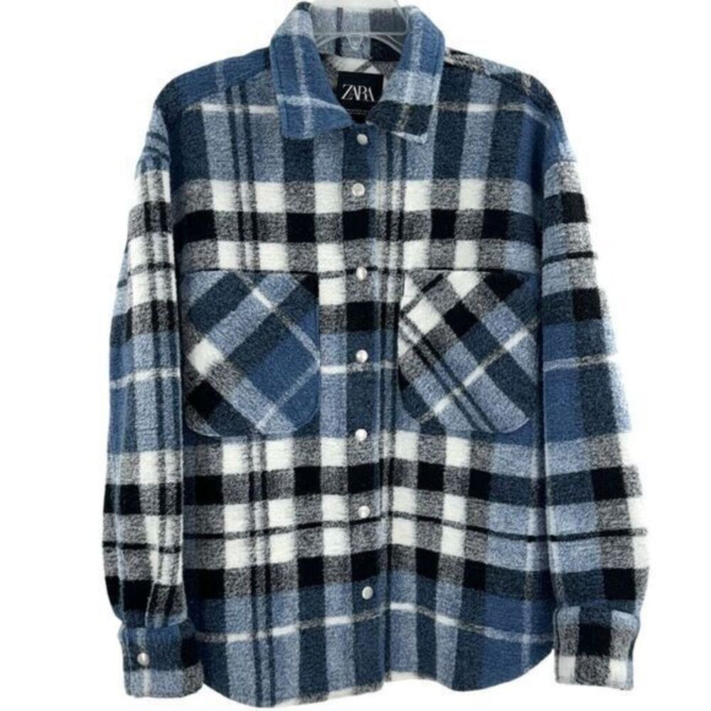 Zara Women's Blue Oversize Plaid Flannel Jacket Women's Size XS - Picture 2 of 11